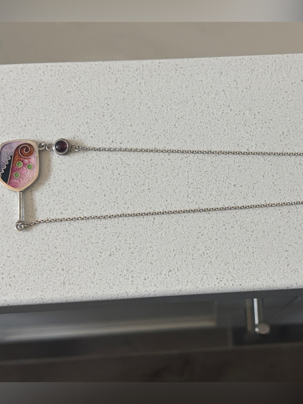 Pickleball Paddle Handcrafted Sterling Silver Enamel Pendant Necklace”